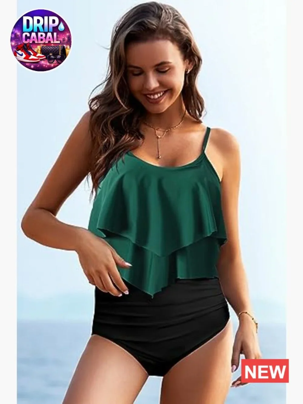 Tankini Swimsuit with Flounce Top Tummy Control High Waisted Bottoms Modest